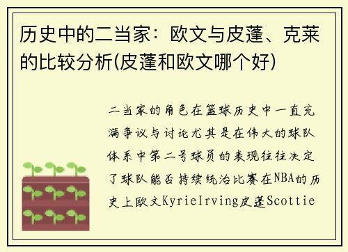 历史中的二当家：欧文与皮蓬、克莱的比较分析(皮蓬和欧文哪个好)